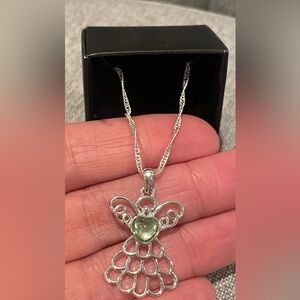 Mary Birthstone Angel Necklace August  Peridot gColor Avon Filigree